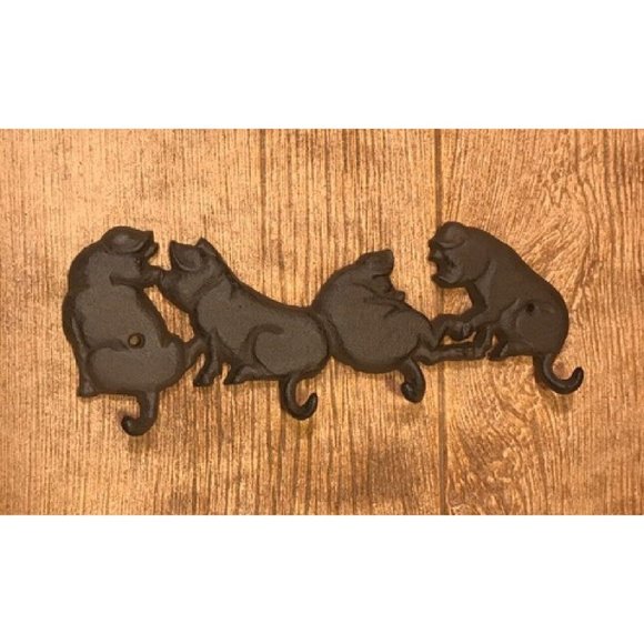 Cast Iron Four Pigs Tails Wall Hook 11"wide 4 1/8"tall Barbeque Decor 0184-0455 - Picture 4 of 12